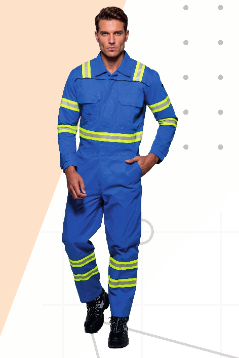 Saffrix Cotton Boiler Suit — blue with reflective striping